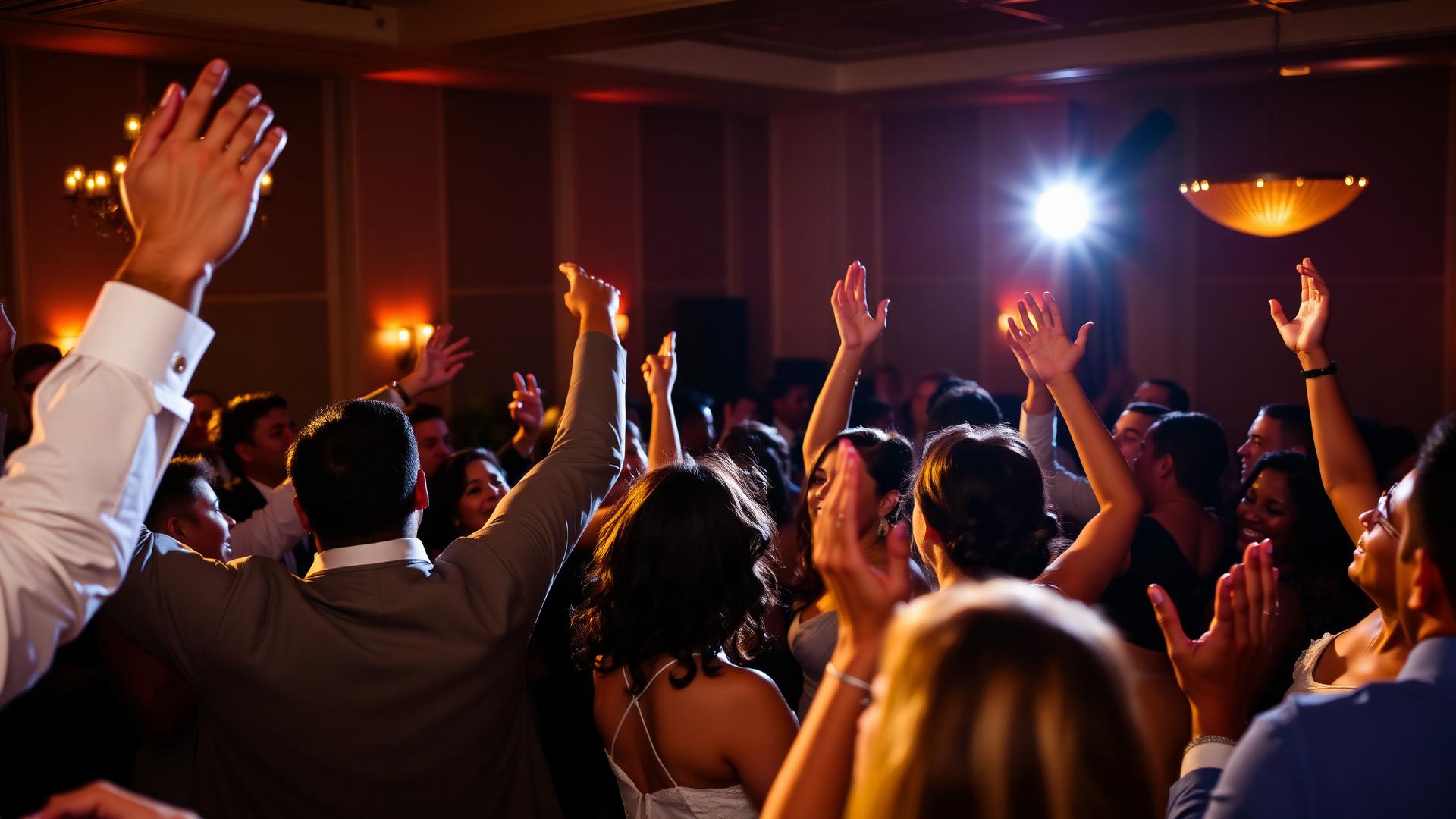 Cinematic wedding reception under bistro lights